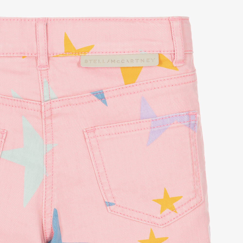 Stella McCartney Kids-Girls Light Pink Star Print Denim Shorts | Childrensalon