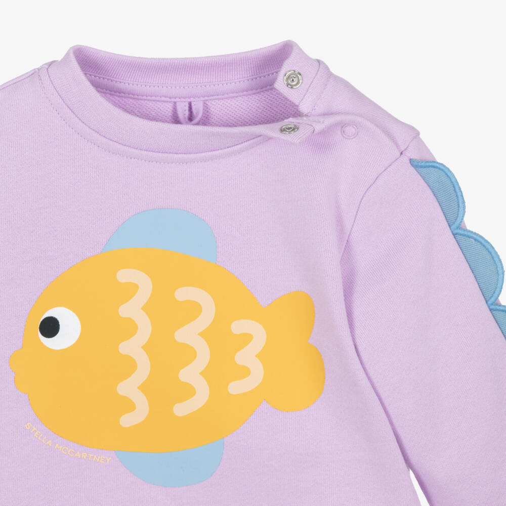 Stella McCartney Kids-Girls Lilac Cotton Shorts Set with Fish Print | Childrensalon