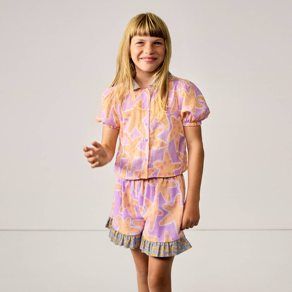 Stella McCartney Kids-شورت بطبعة نجم البحر قطن لون بنفسجي وبرتقالي للبنات | Childrensalon