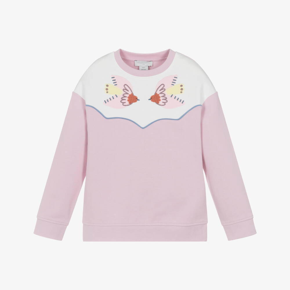 Stella McCartney Kids-Girls Lilac Pink Cotton Bird Sweatshirt | Childrensalon