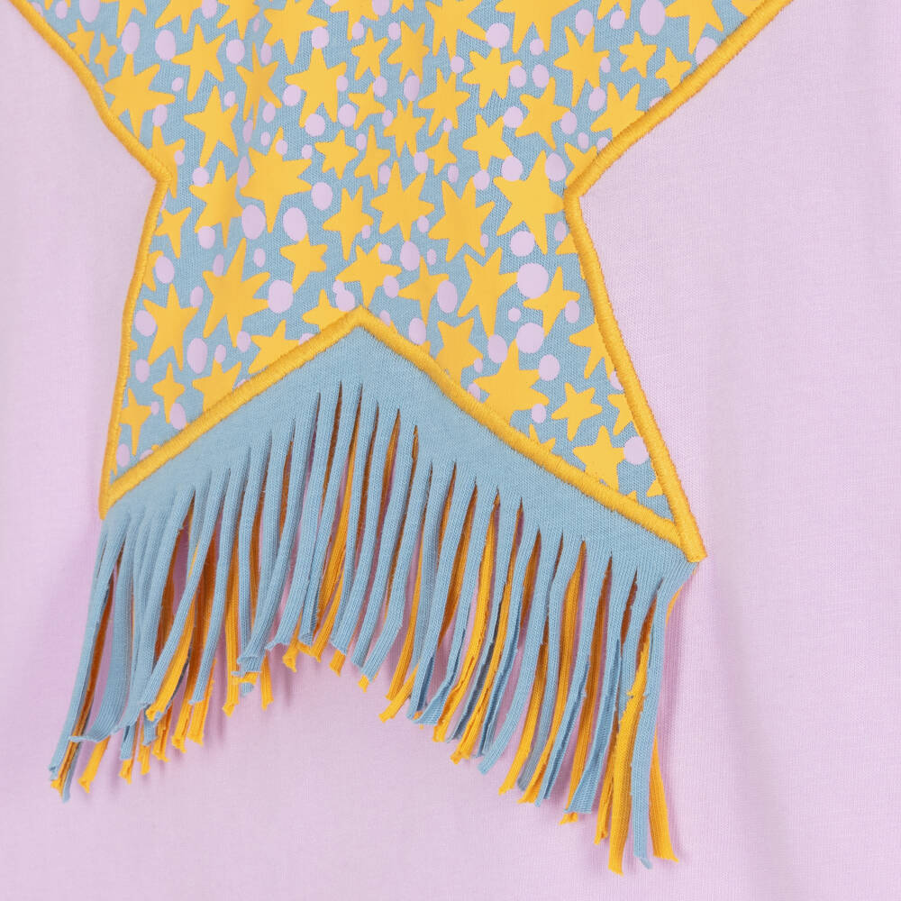 Stella McCartney Kids-Girls Lilac Purple Cotton Fringed Star T-Shirt | Childrensalon