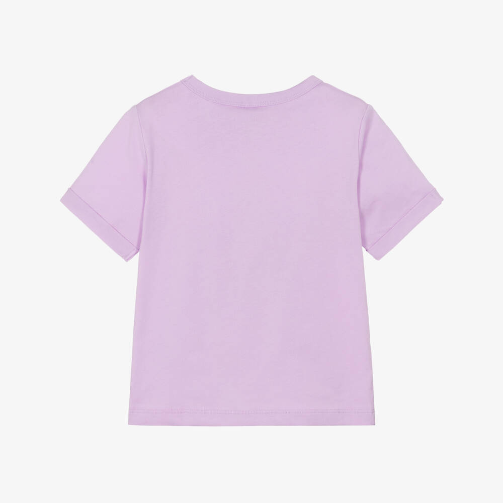 Stella McCartney Kids-Girls Lilac Purple Cotton Fringed Star T-Shirt | Childrensalon