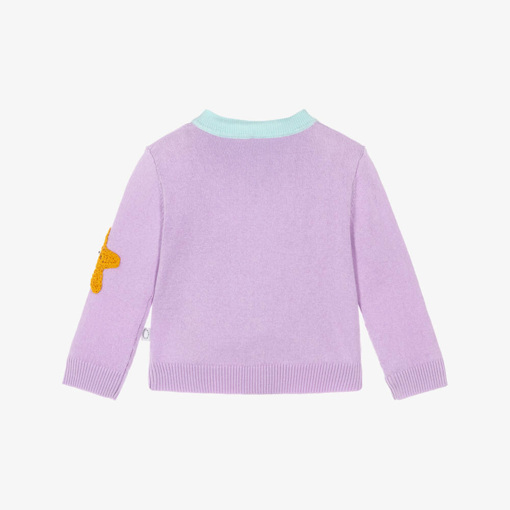 Stella McCartney Kids-Girls Lilac Purple Cotton Knit Starfish Cardigan | Childrensalon