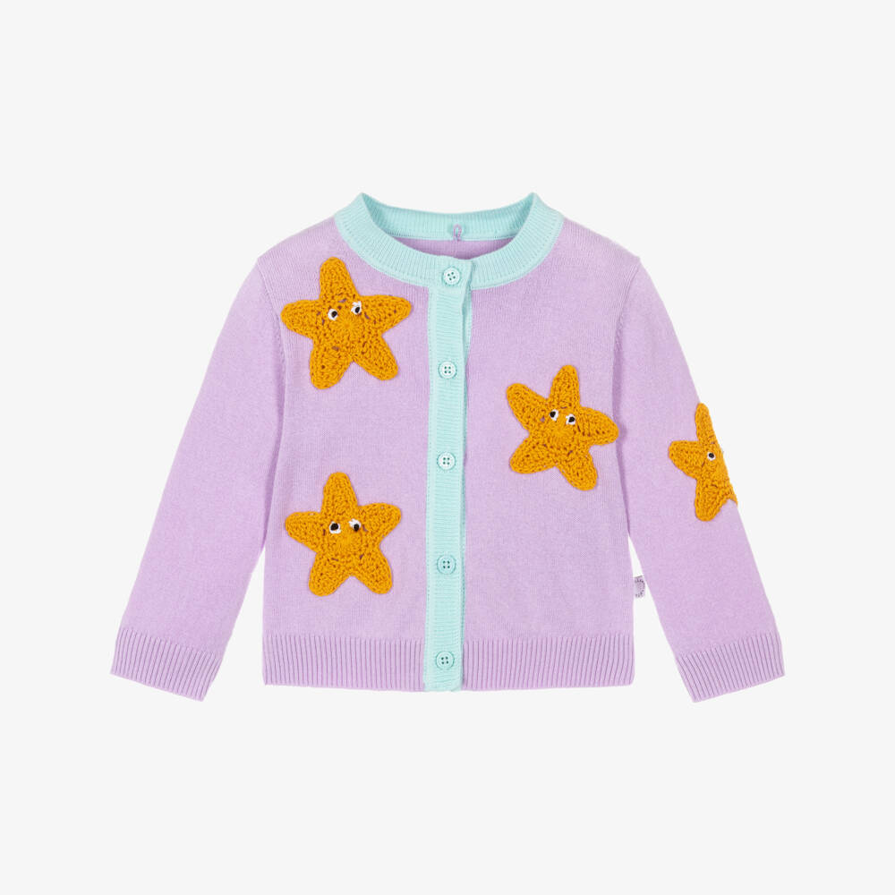 Stella McCartney Kids-Girls Lilac Purple Cotton Knit Starfish Cardigan | Childrensalon