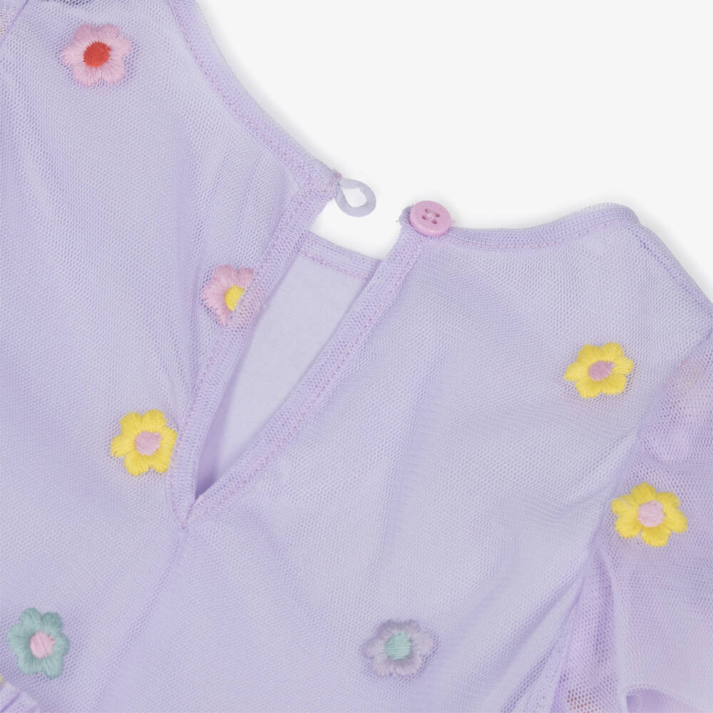 Stella McCartney Kids-Платье из тюля сиреневое с вышивкой | Childrensalon