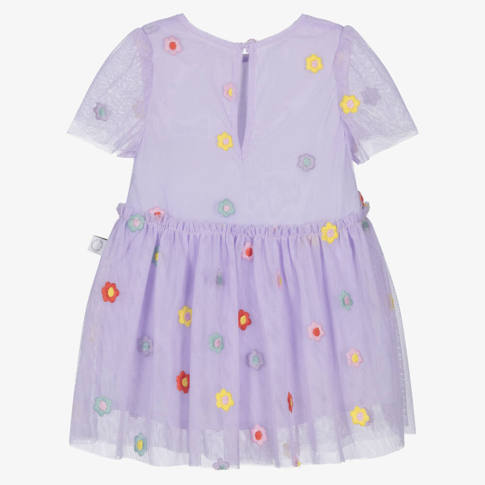 Stella McCartney Kids-Платье из тюля сиреневое с вышивкой | Childrensalon
