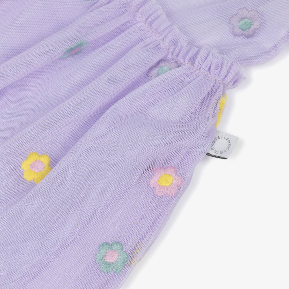 Stella McCartney Kids-Платье из тюля сиреневое с вышивкой | Childrensalon
