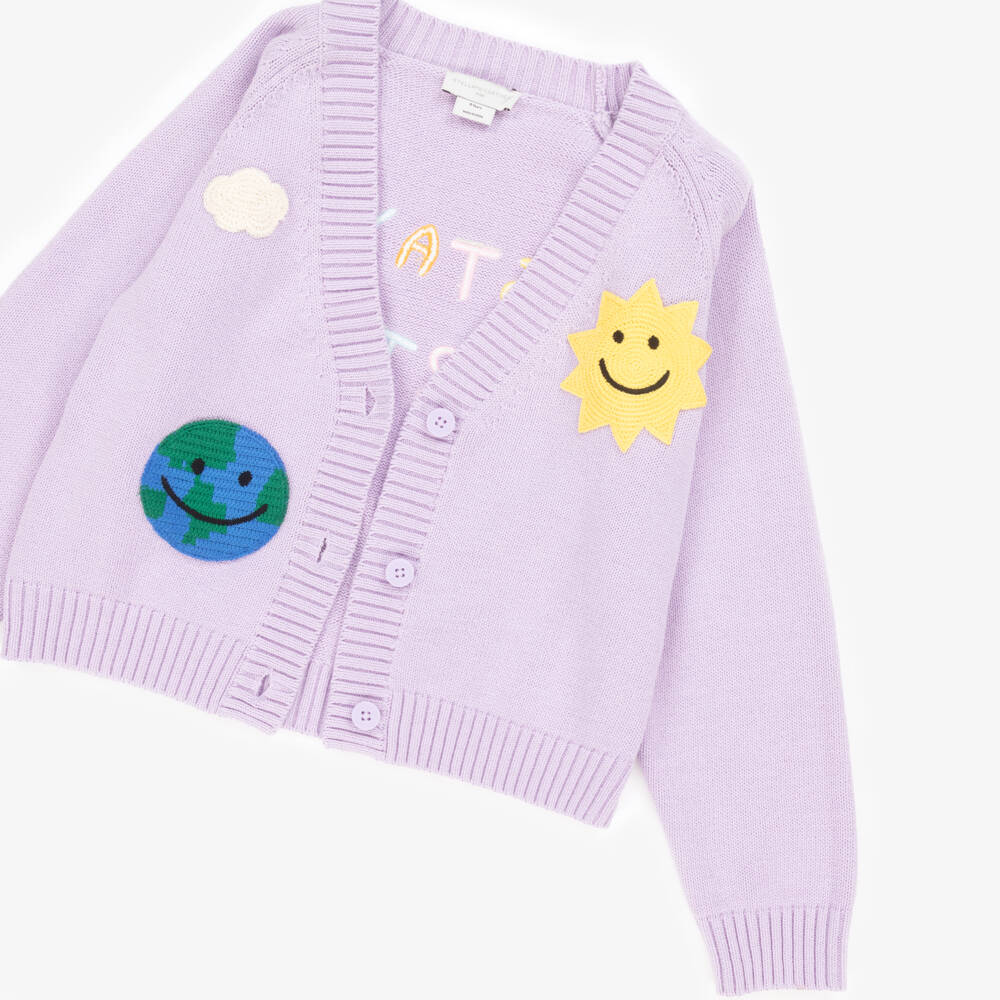 Stella McCartney Kids-كارديغان محبوك بطبعة شمس وأرض لون ليلكي للبنات | Childrensalon