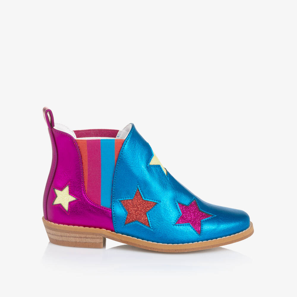 Stella McCartney Kids-Girls Metallic Blue & Pink Star Ankle Boots | Childrensalon