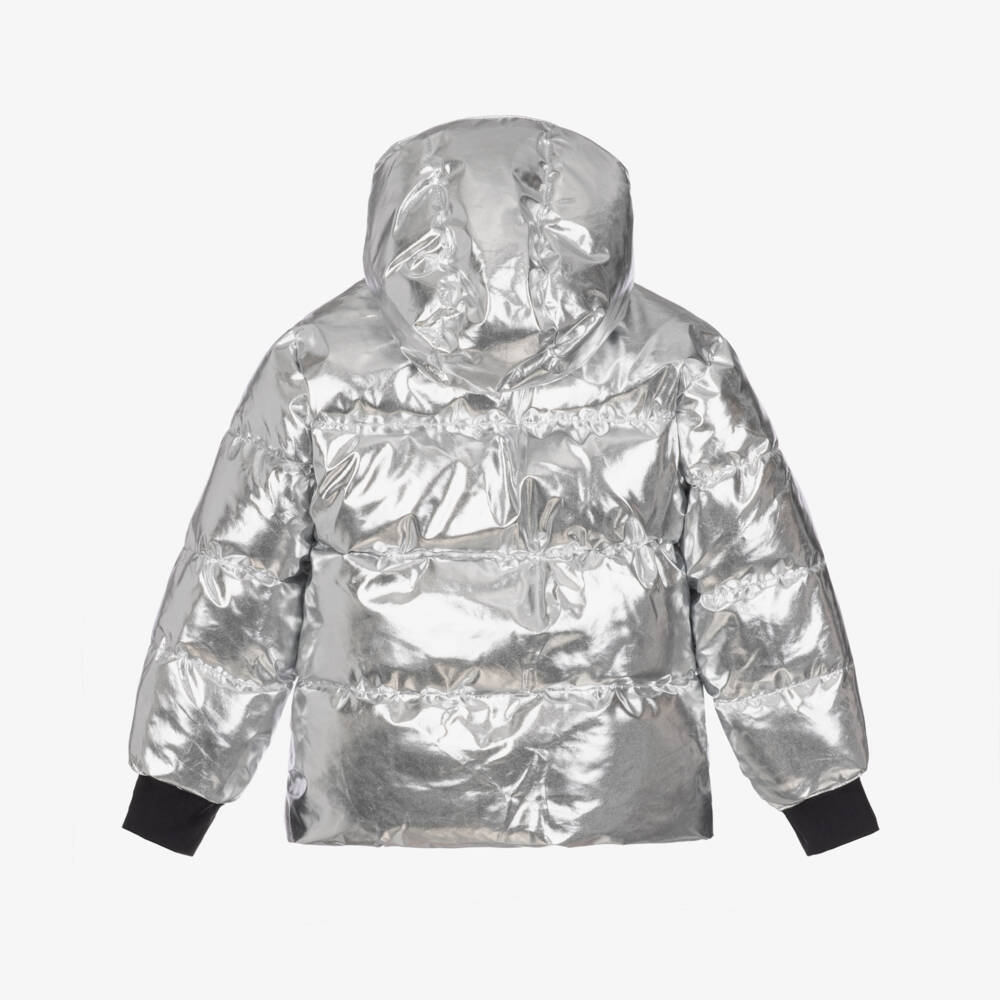 Stella McCartney Kids-Girls Metallic Silver & Pink Star Technical Ski Jacket | Childrensalon