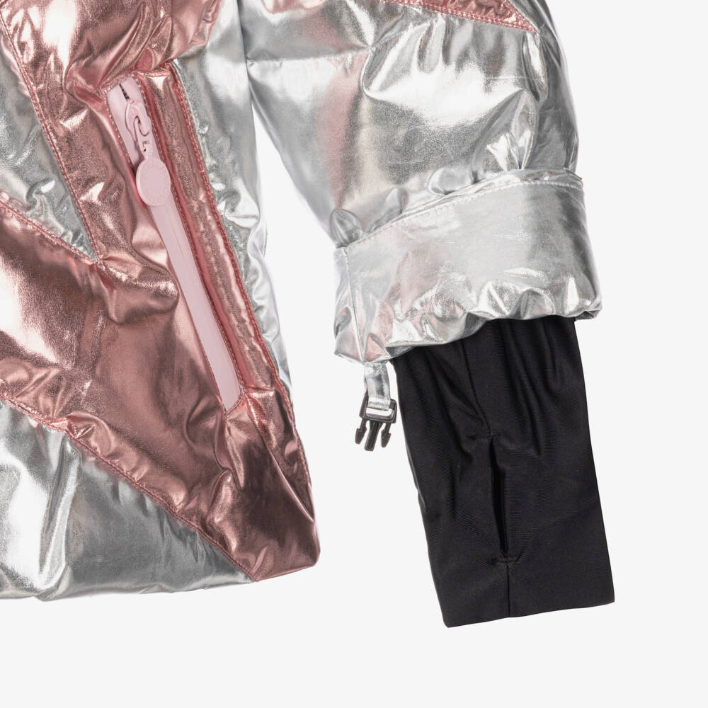 Stella McCartney Kids-Girls Metallic Silver & Pink Star Technical Ski Jacket | Childrensalon