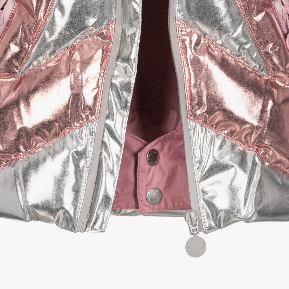 Stella McCartney Kids-Girls Metallic Silver & Pink Star Technical Ski Jacket | Childrensalon