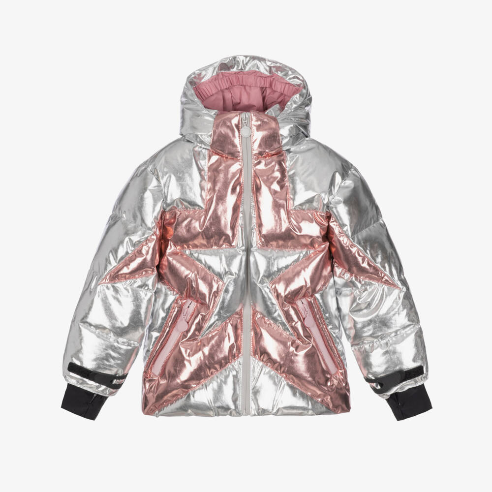 Stella McCartney Kids-Girls Metallic Silver & Pink Star Technical Ski Jacket | Childrensalon