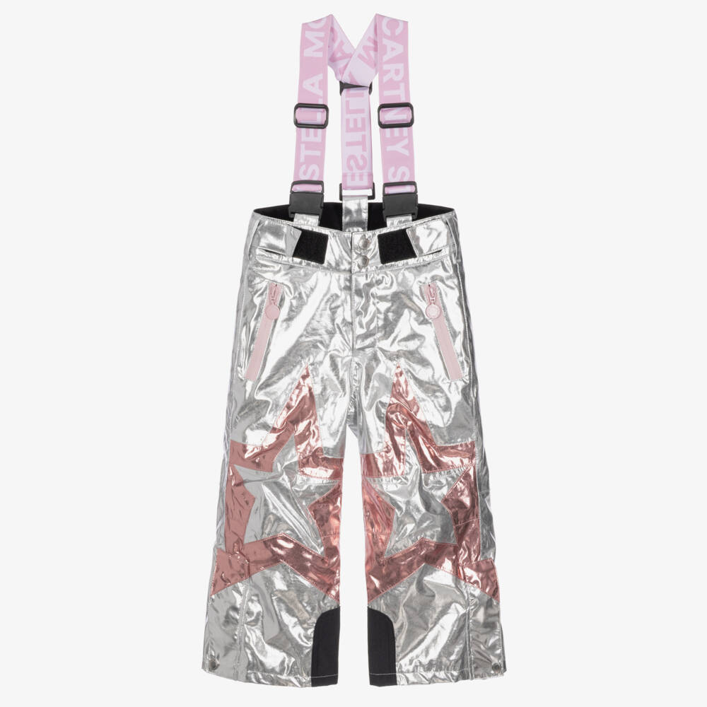 Stella McCartney Kids-Girls Metallic Silver & Pink Star Technical Ski Trousers | Childrensalon
