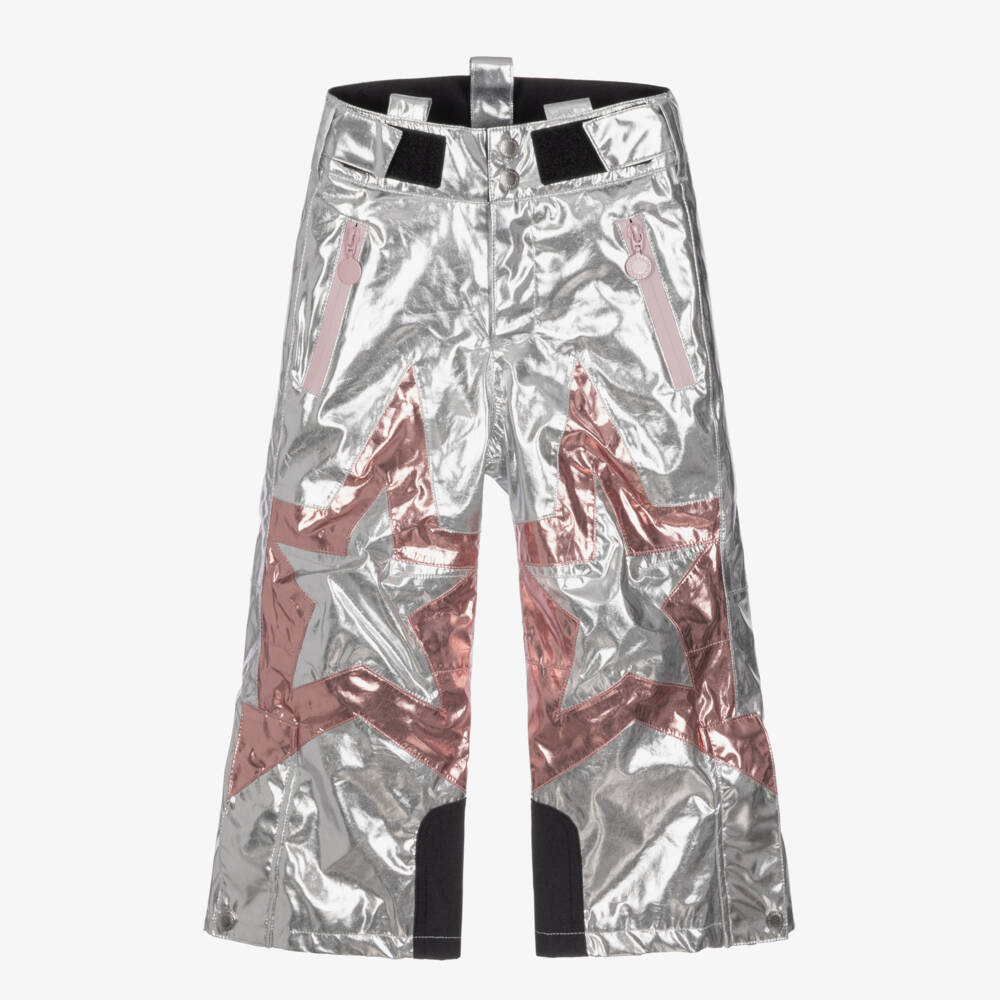 Stella McCartney Kids-Girls Metallic Silver & Pink Star Technical Ski Trousers | Childrensalon