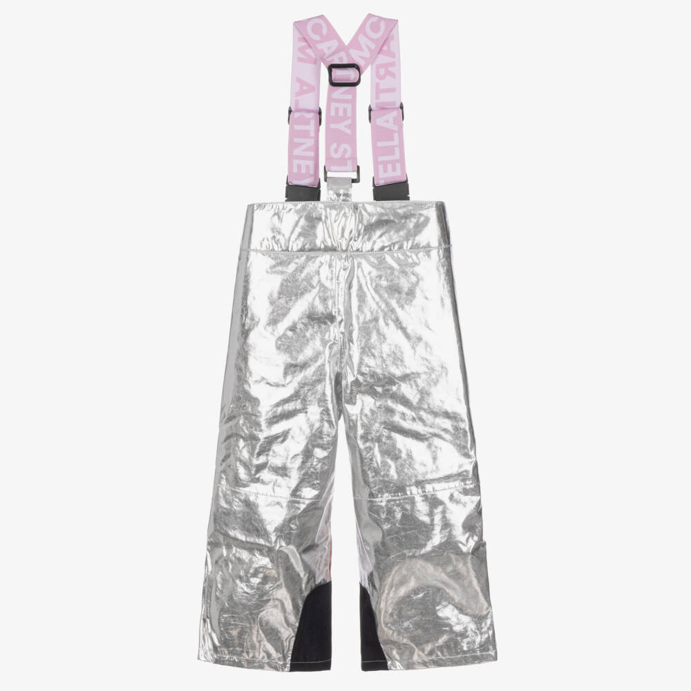 Stella McCartney Kids-Girls Metallic Silver & Pink Star Technical Ski Trousers | Childrensalon