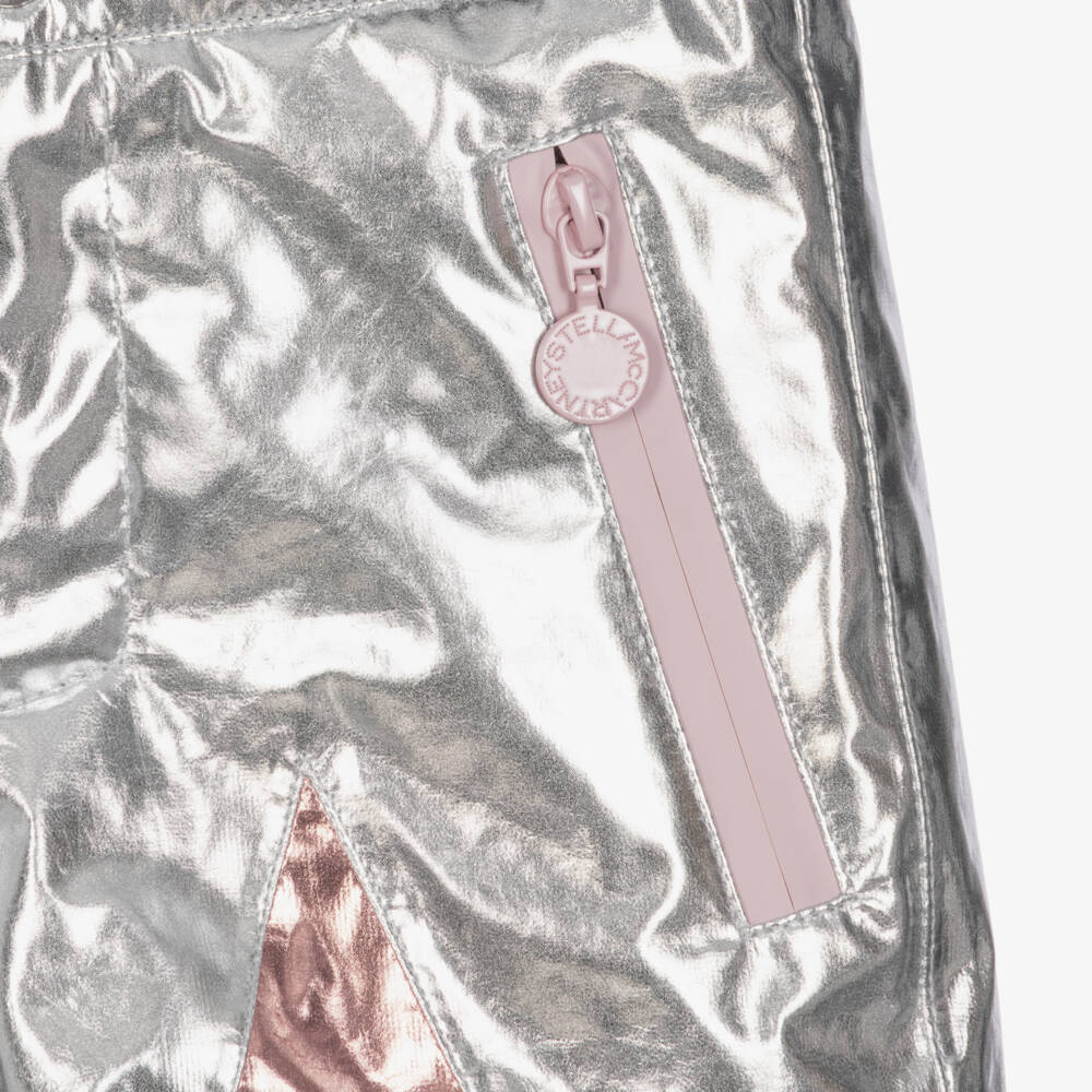 Stella McCartney Kids-Girls Metallic Silver & Pink Star Technical Ski Trousers | Childrensalon