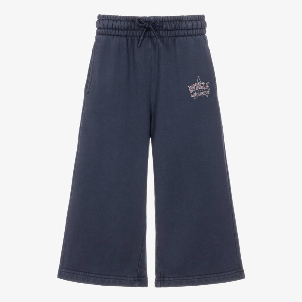Stella McCartney Kids-Girls Navy Blue Cotton Joggers with Wide Legs | Childrensalon