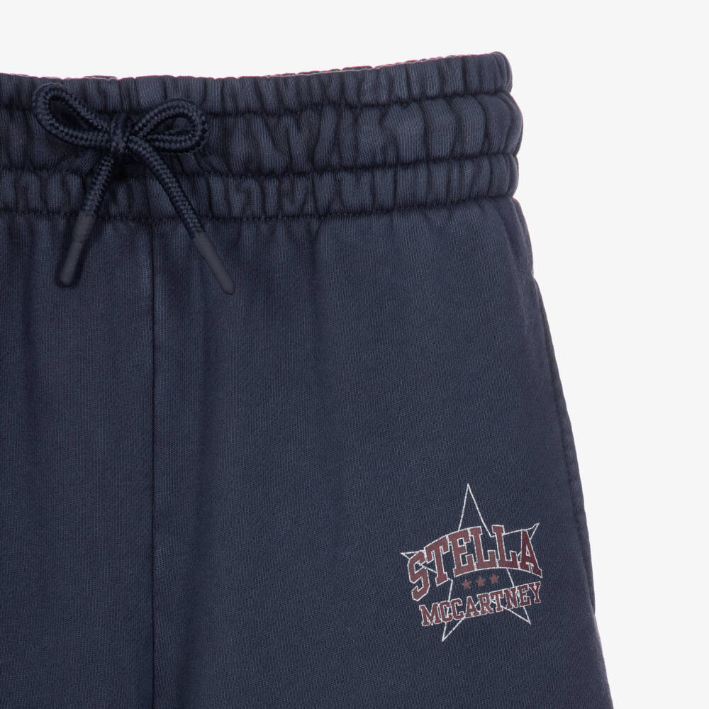 Stella McCartney Kids-Girls Navy Blue Cotton Joggers with Wide Legs | Childrensalon