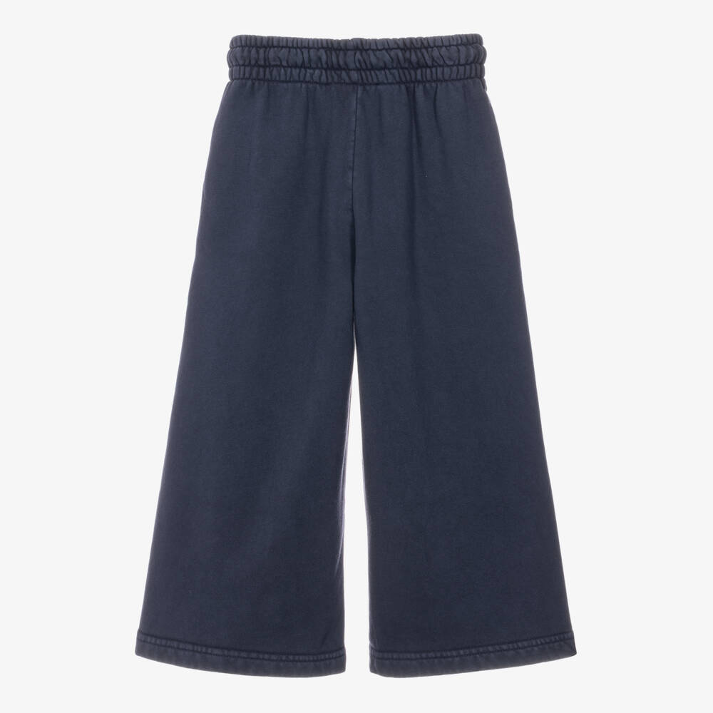 Stella McCartney Kids-Girls Navy Blue Cotton Joggers with Wide Legs | Childrensalon