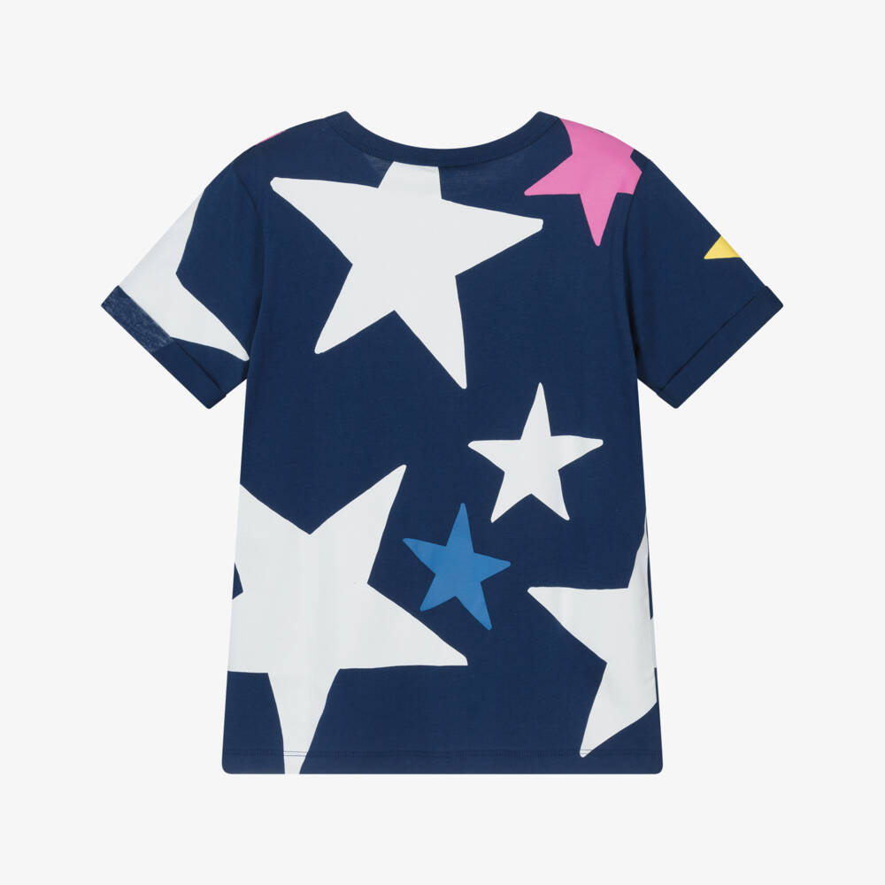 Stella McCartney Kids-Girls Navy Blue Cotton Star Print T-Shirt | Childrensalon