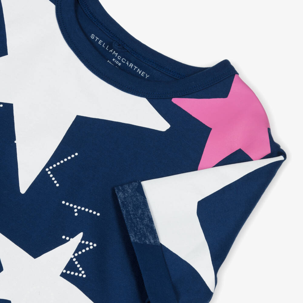 Stella McCartney Kids-Girls Navy Blue Cotton Star Print T-Shirt | Childrensalon