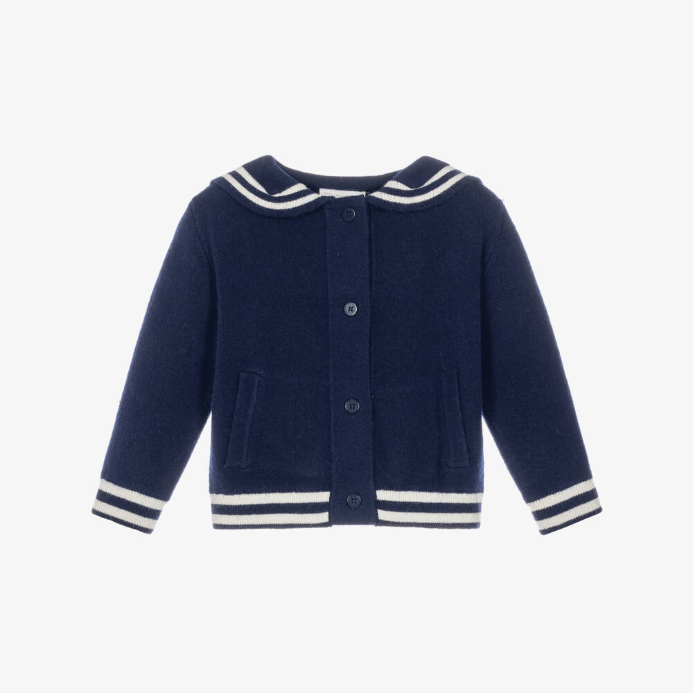 Stella McCartney Kids-Girls Navy Blue Knitted Cardigan with Sailor Collar | Childrensalon