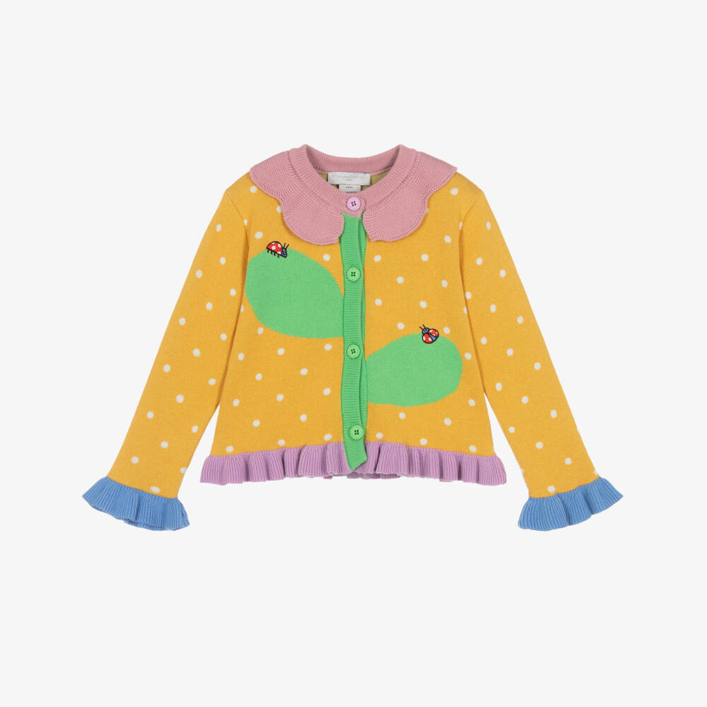 Stella McCartney Kids-Girls Orange & Pink Floral Cotton Knit Cardigan | Childrensalon