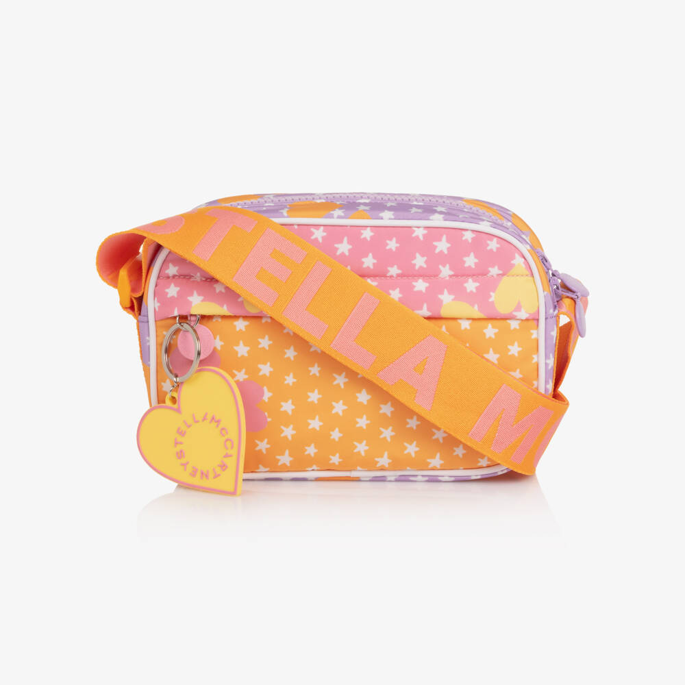 Stella McCartney Kids-Girls Orange & Pink Hearts & Stars Crossbody Bag (19cm) | Childrensalon
