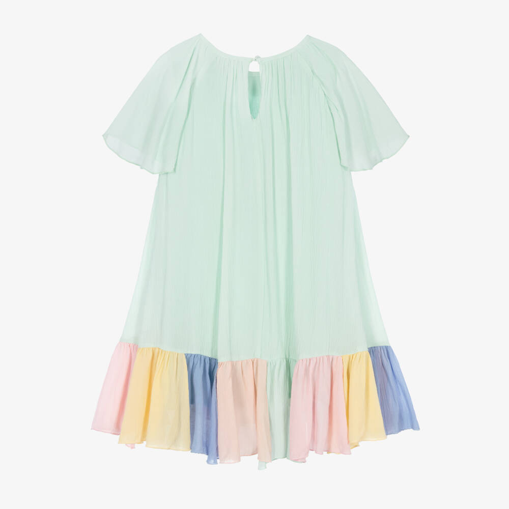 Stella McCartney Kids-Girls Pastel Green Dress with Rainbow Hem | Childrensalon