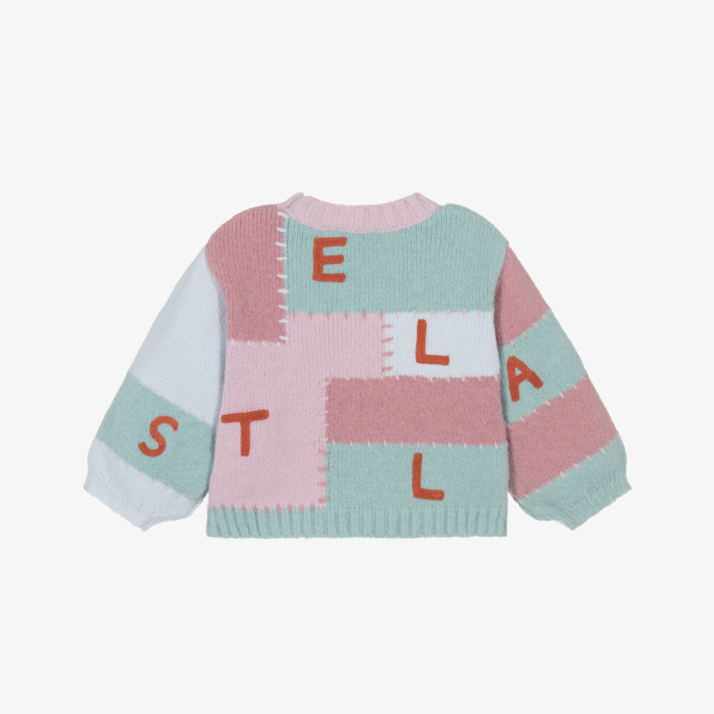 Stella McCartney Kids-Girls Pastel Pink & Green Stella Patchwork Jumper | Childrensalon
