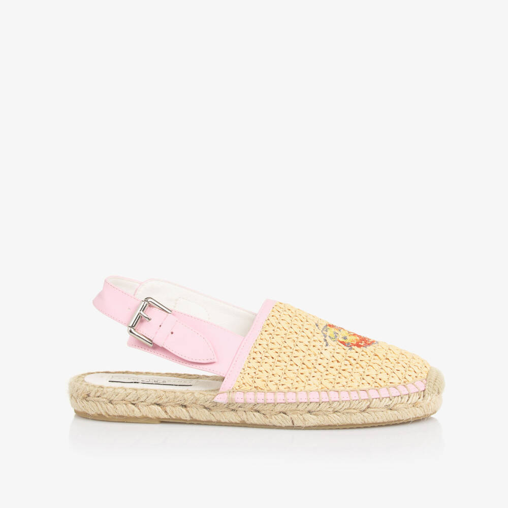 Stella McCartney Kids-Girls Pink & Beige Straw Espadrilles | Childrensalon