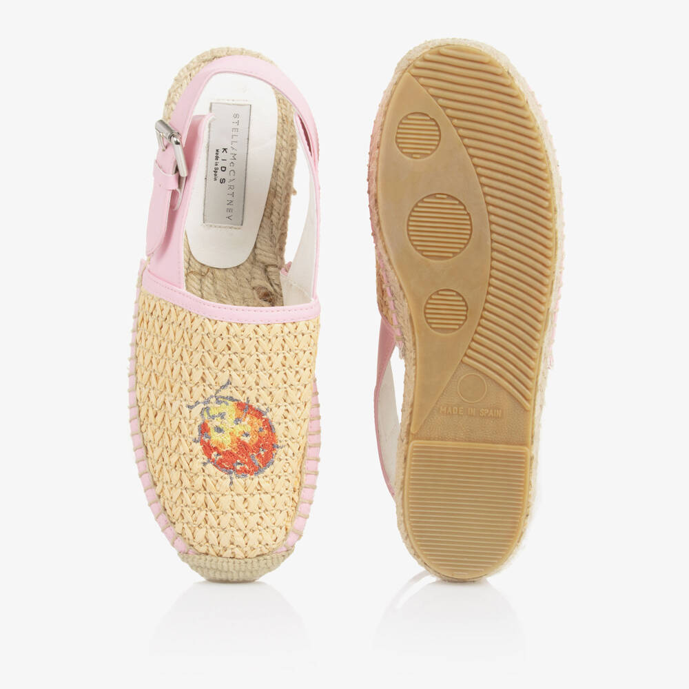 Stella McCartney Kids-Girls Pink & Beige Straw Espadrilles | Childrensalon
