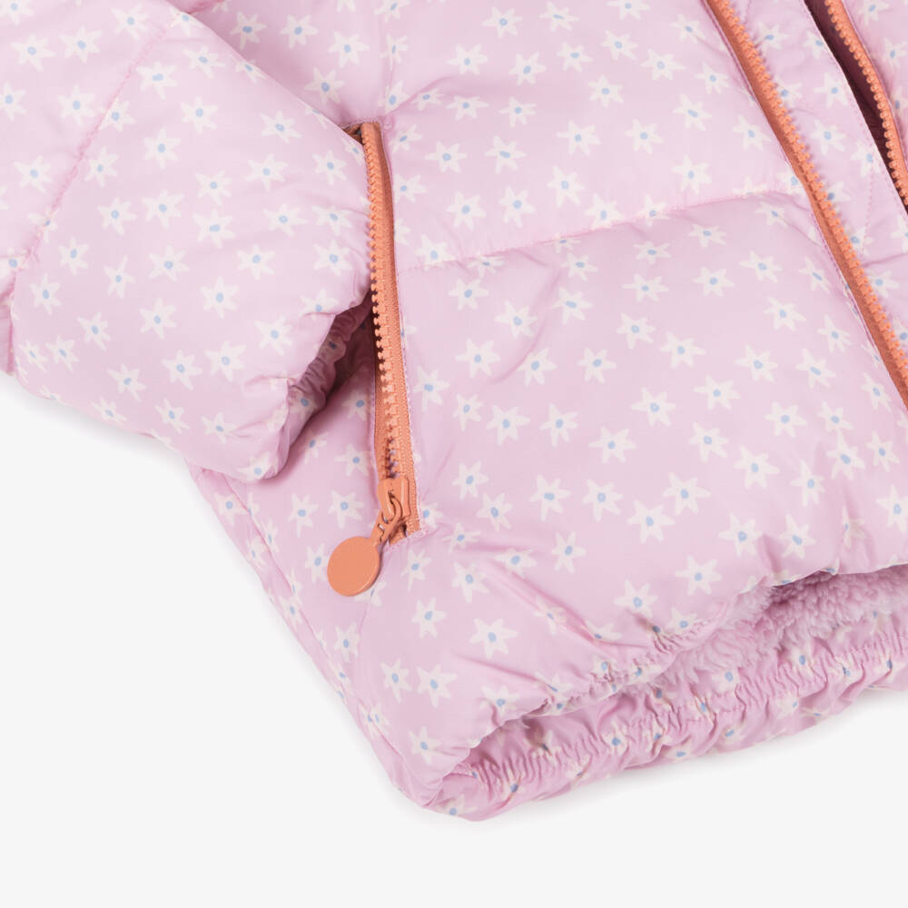 Stella McCartney Kids-Girls Pink Bird Motif Puffer Jacket | Childrensalon