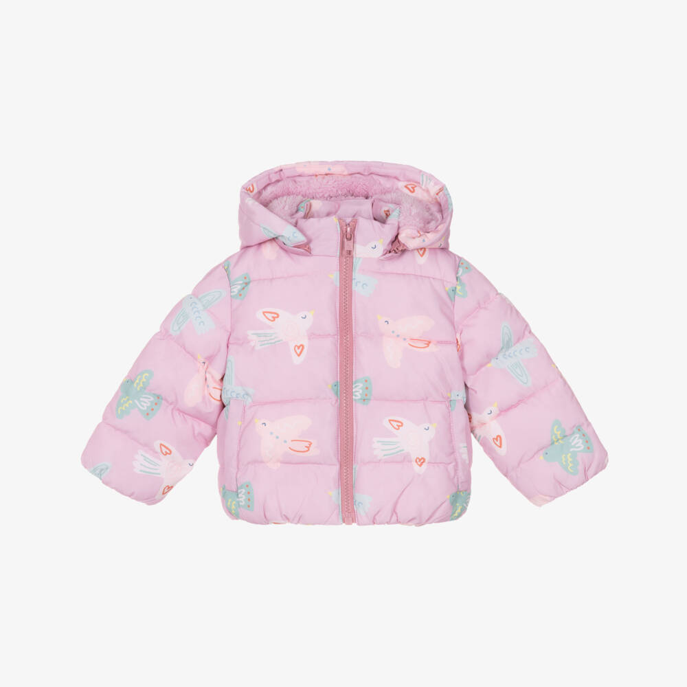 Stella McCartney Kids-Girls Pink Bird Puffer Jacket | Childrensalon