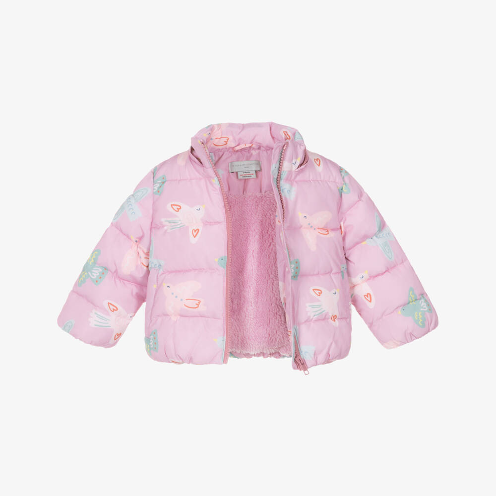Stella McCartney Kids-Girls Pink Bird Puffer Jacket | Childrensalon