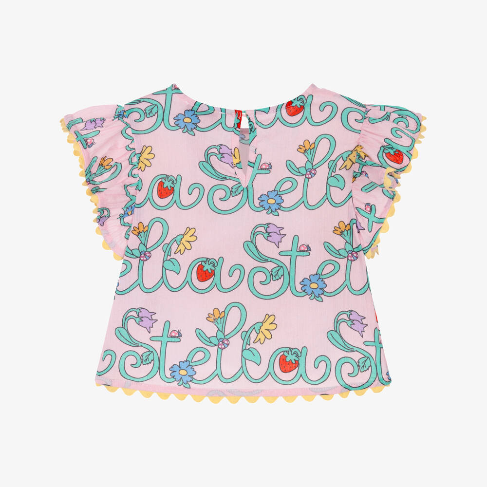 Stella McCartney Kids-Блузка розовая из батиста с цветочным логотипом для девочек | Childrensalon