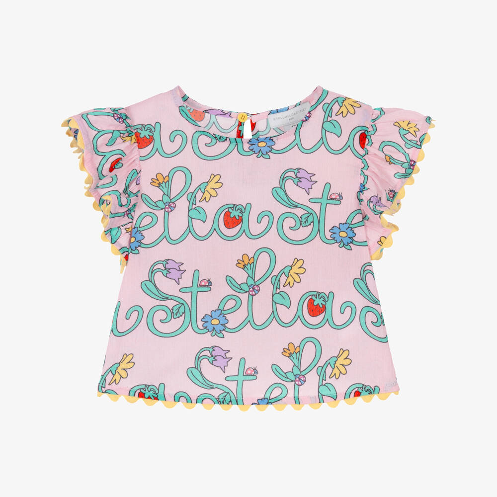 Stella McCartney Kids-بلوزة قطن بطبعة ورود لون زهري للبنات | Childrensalon