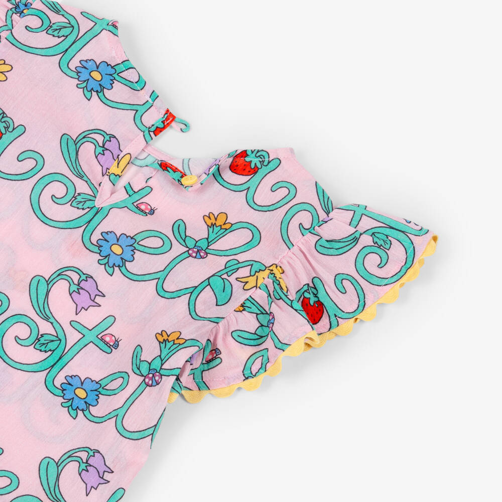 Stella McCartney Kids-Блузка розовая из батиста с цветочным логотипом для девочек | Childrensalon