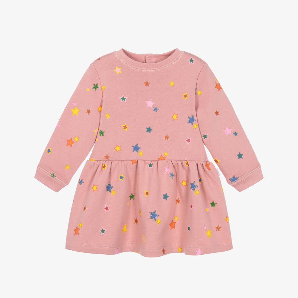 Stella McCartney Kids-Girls Pink Cotton Dress with Colourful Star Prints | Childrensalon