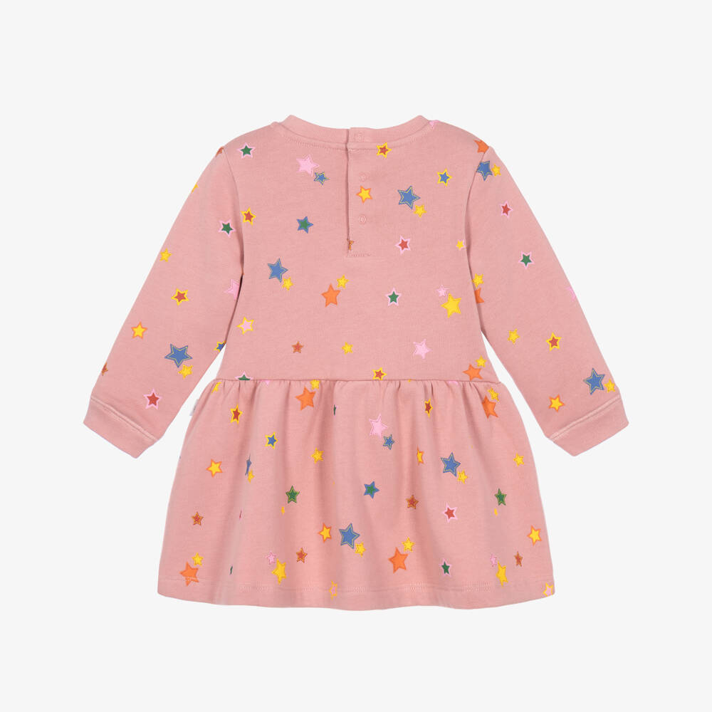 Stella McCartney Kids-Girls Pink Cotton Dress with Colourful Star Prints | Childrensalon