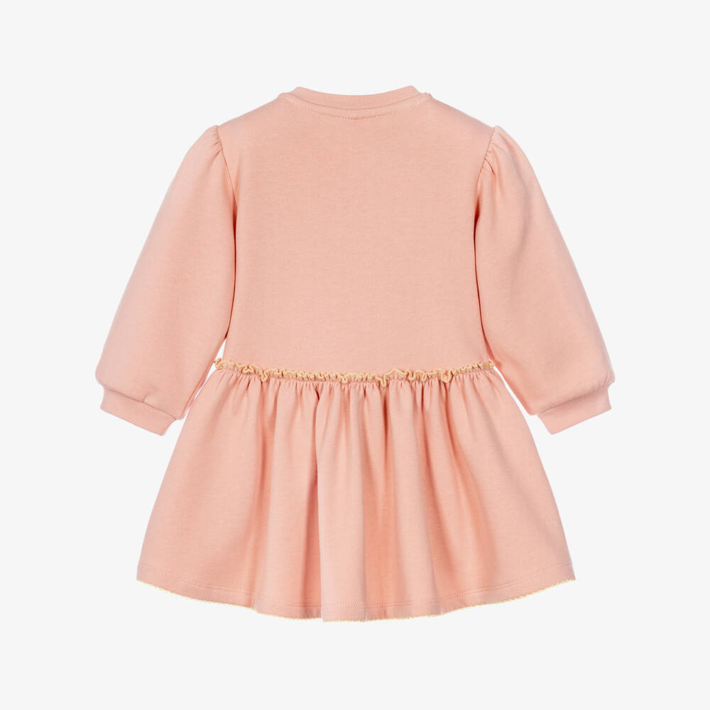 Stella McCartney Kids-Girls Pink Cotton Jersey Dress with Embroidered Horses | Childrensalon