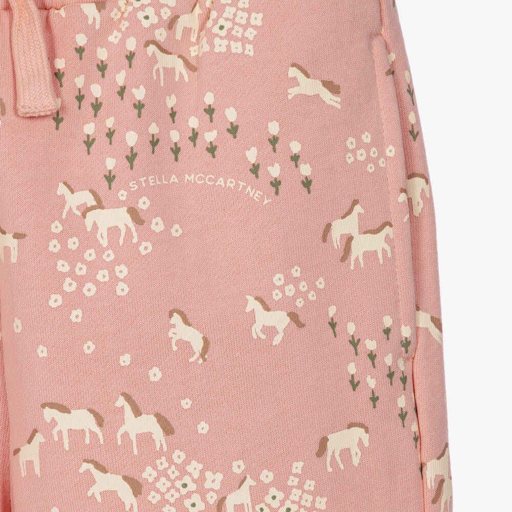 Stella McCartney Kids-Girls Pink Cotton Jersey Horse Print Joggers | Childrensalon