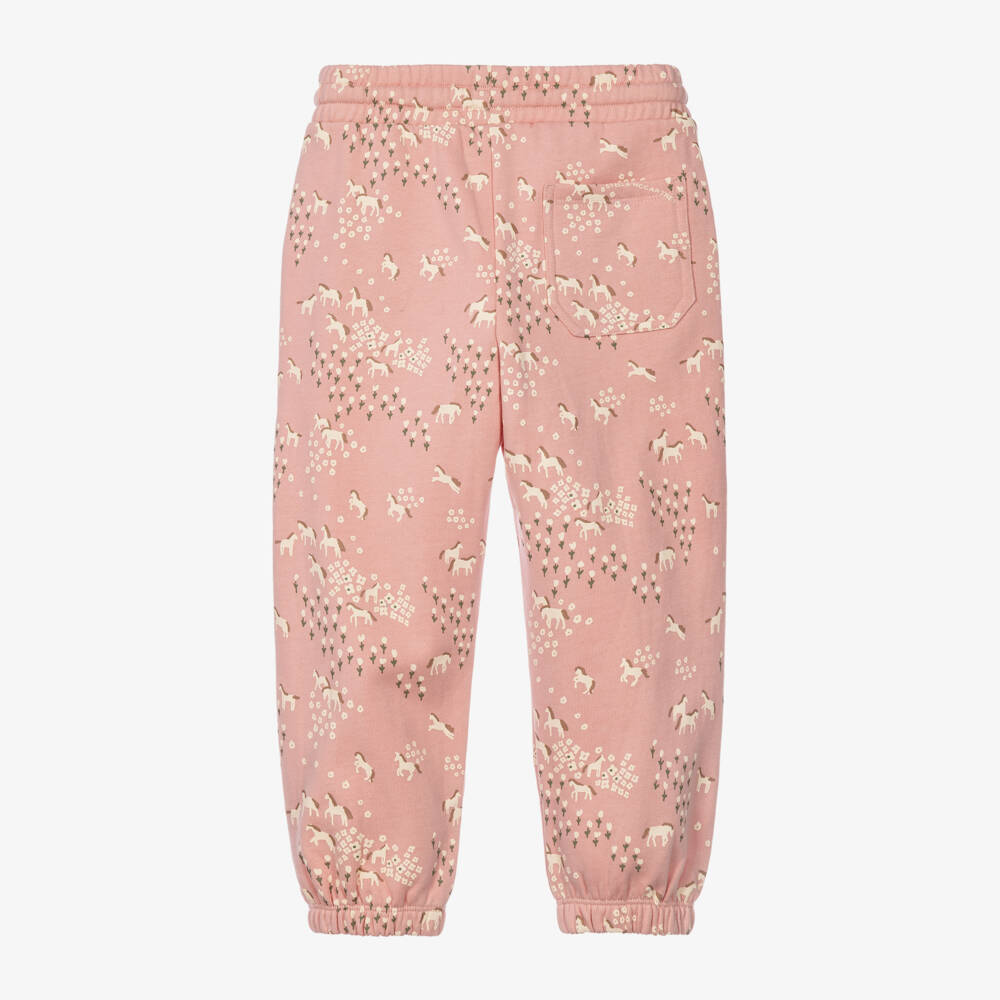Stella McCartney Kids-Girls Pink Cotton Jersey Horse Print Joggers | Childrensalon