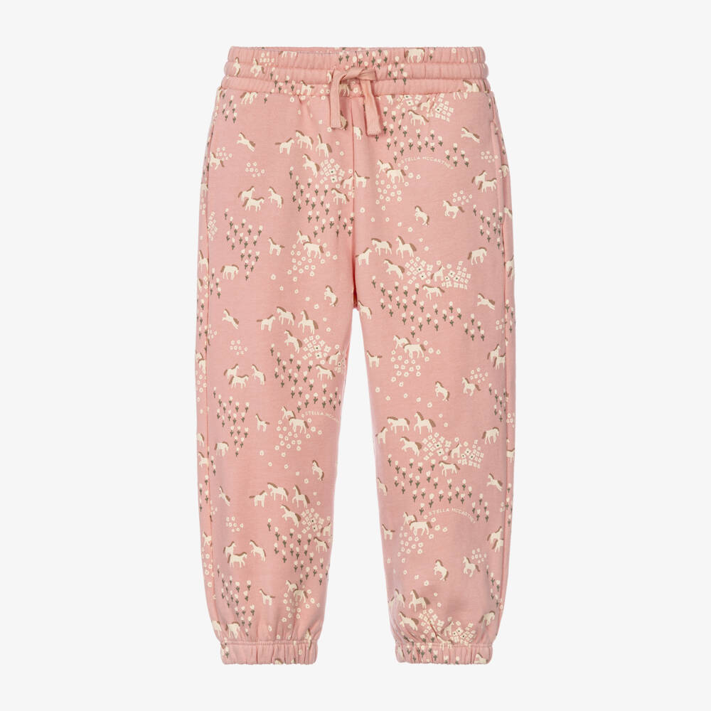 Stella McCartney Kids-Girls Pink Cotton Jersey Horse Print Joggers | Childrensalon