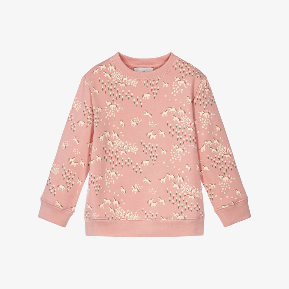 Stella McCartney Kids-Girls Pink Cotton Jersey Horse Print Sweatshirt | Childrensalon