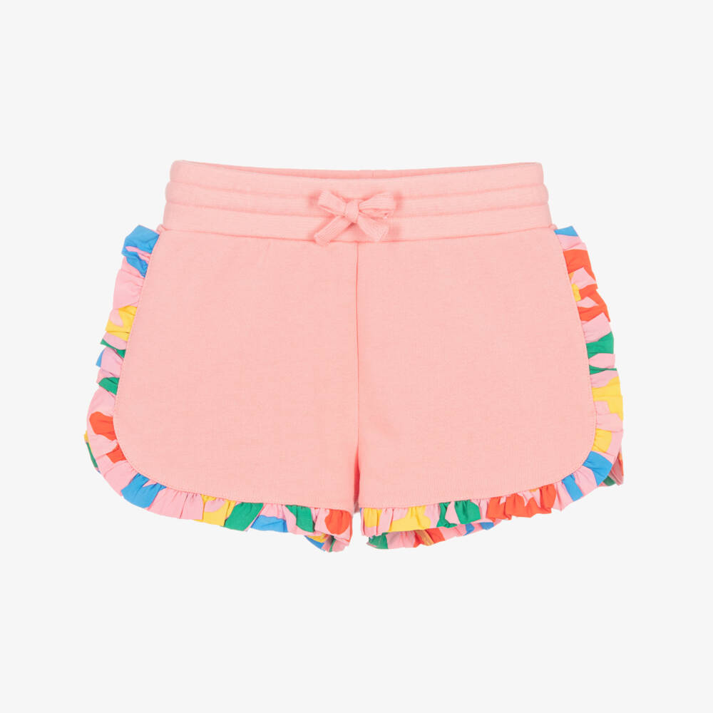 Stella McCartney Kids-Girls Pink Cotton Jersey Shorts with Colourful Ruffles | Childrensalon