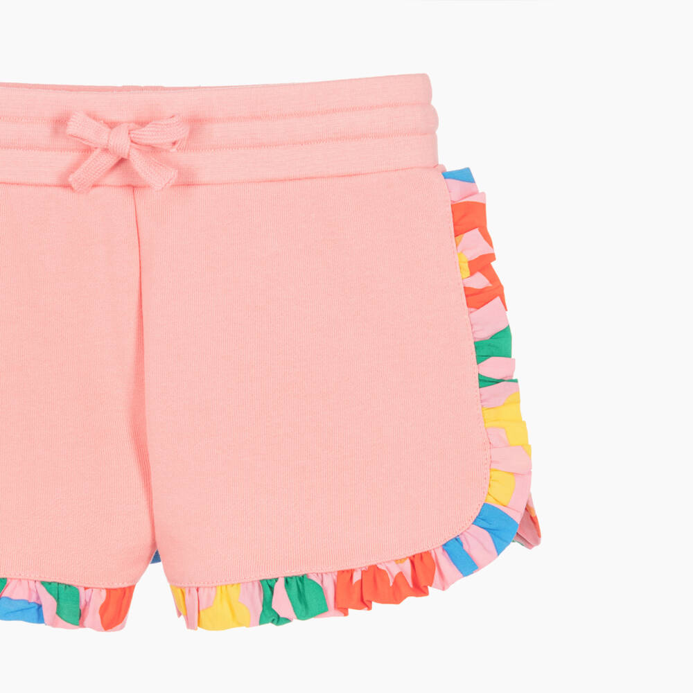 Stella McCartney Kids-Girls Pink Cotton Jersey Shorts with Vibrant Ruffles | Childrensalon