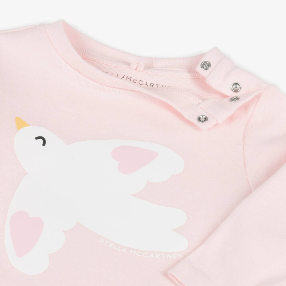 Stella McCartney Kids-بلوزة قطن بطبعة طائر لون زهري للبنات | Childrensalon