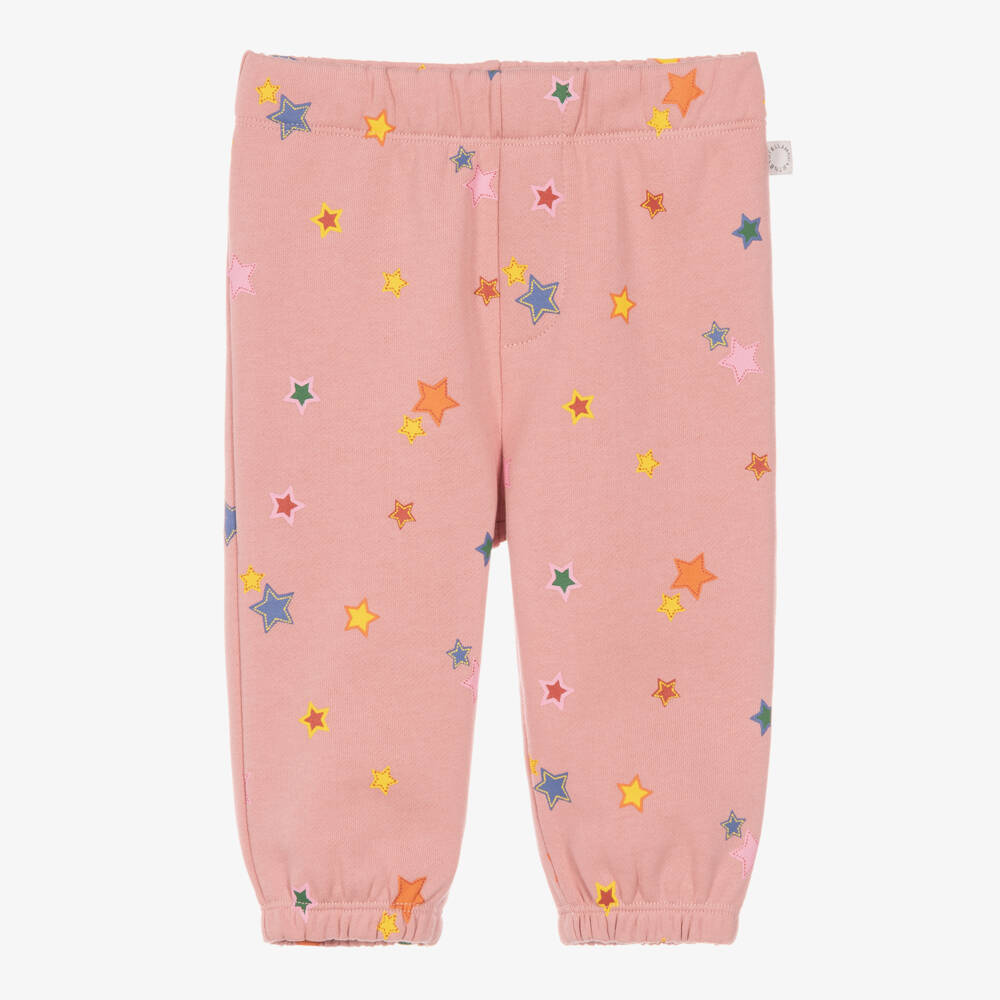 Stella McCartney Kids-Girls Pink Cotton Joggers with Colourful Star Prints | Childrensalon